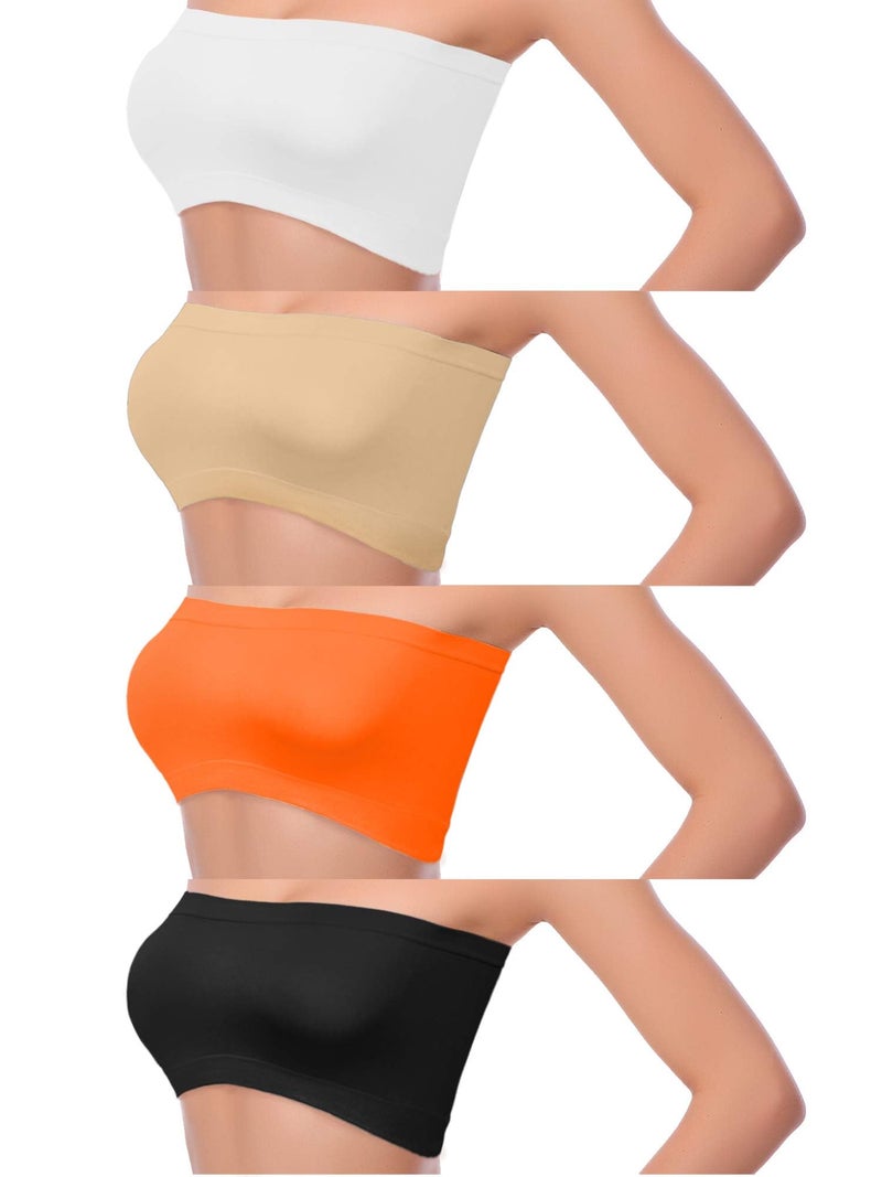 Cooraby 4 Pack Women Tube Tops Summer Non-Padded Seamless Bra, 4 Colors - Image 1